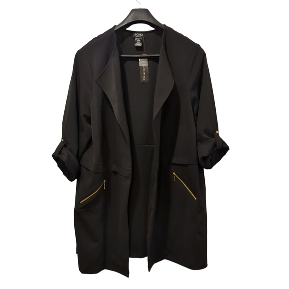 SOHO Apparel Black Blazer Open Front Top Jacket 3/4 Sleeve Plus Sixe 3X Flowy - Picture 1 of 4